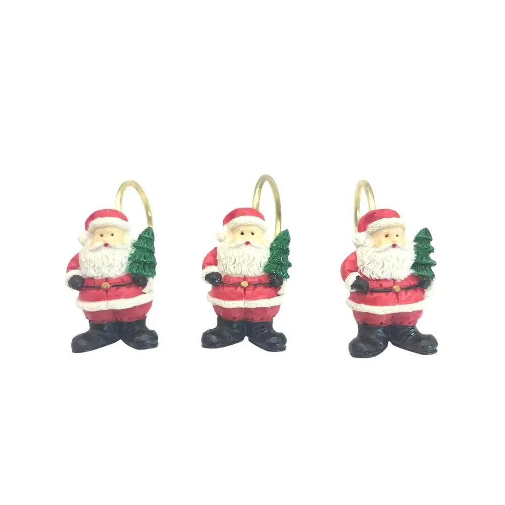 12 Santa Claus Bath Shower Curtain Hooks Resin Hand Painted 4 Different Poses